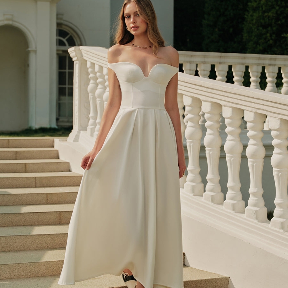 NWT COMMENSE Off-Shoulder Sweetheart Pleated Dress